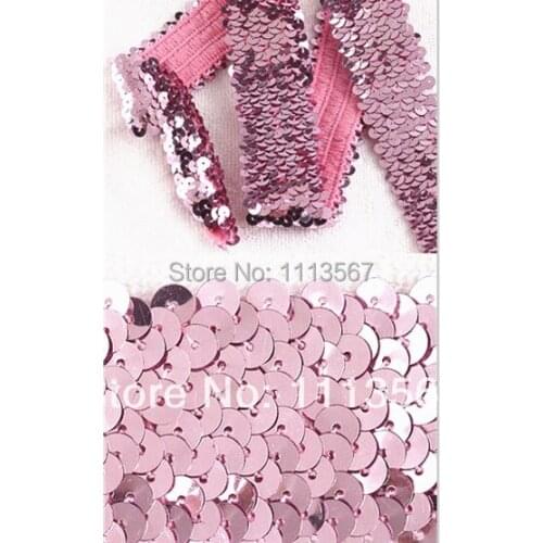 Beaded Lace Fabric 4 Row Craft Pink Sequin Elastic Stretch Trim Applique Sew on Trim for Dance Dress Belt 20yard/T3