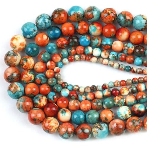 Natural Stone Orange Blue Spots Colorful Rain Jaspers Round Beads 15''4/6/8/10/12mm for Jewelry Making DIY Bracelet Accessories