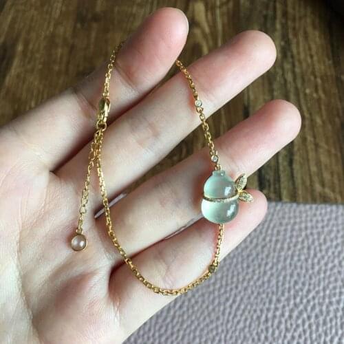 Original new silver inlaid natural high ice transparent glass chalcedony gourd bracelet elegant charm retro silver jewelry