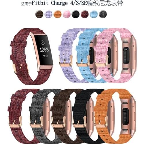Canvas Watch Wrist Strap Band Nylon Woven Replacement Strap for Fitbit Charge 4/Charge 3