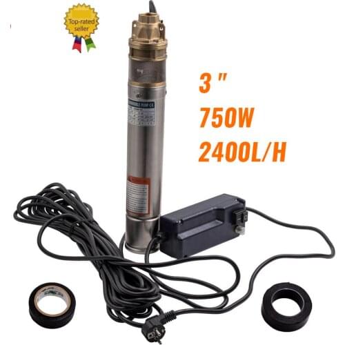 3" 3 inch 750W 2400L/H Deep Well Borehole Pump Submersible Water tube Pump 35 °c 230V / 50Hz 0.75kW 2400L / h stainless steel