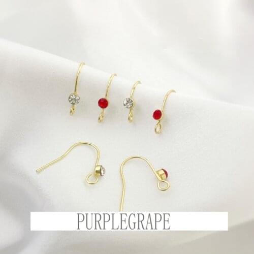 Simple copper red rhinestone ear hook DIY Joker basic earring material hand-made earring accessories earhook