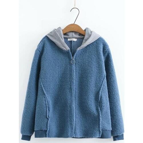 Plus size Fleece hooded pink blue brown women loose jackets 2021 new winter casual ladies warm jacket female zipper tops