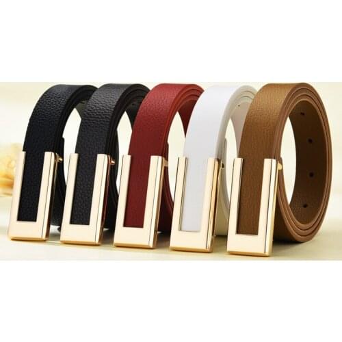 Womens PU Leather Belt, Classic Skinny Belt with Alloy Buckle for Dress Jeans Pants