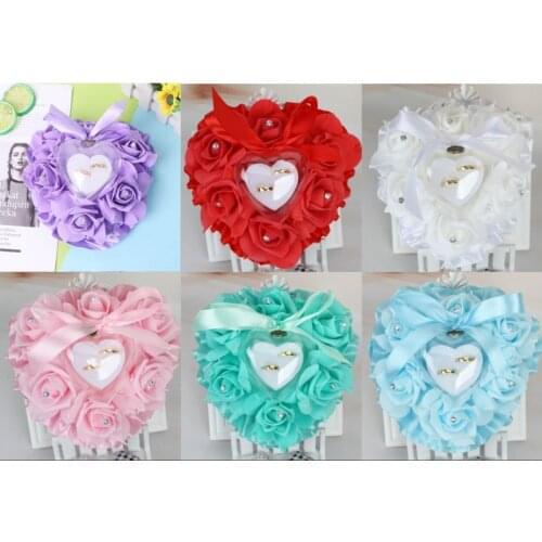 Romantic Rose Wedding Favors Heart Shape Rhinestone Gift Ring Box Pillow Cushion