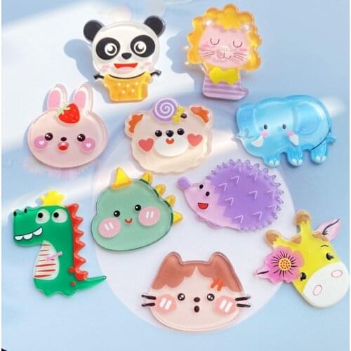 10Pcs/lot Cute Mixed Shiny Cartoon Animals Flatback Acrylic Kawaii Scrapbooking Embellishments Diy Accessories G98