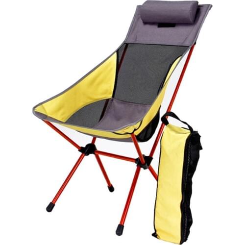 Folding Portable Moon Chair with Pillow Fishing Camping Extended Hiking Seat Long Beach Chair Light Contrast Color Furniture