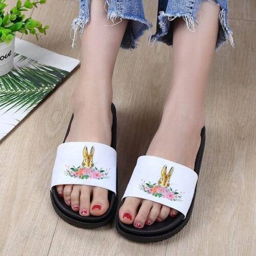 Shoes For Women Kawaii Rabbit Print bathroom Slides Cartoon Non-slip Flip Flops Beach sandals Fashion House Slippers Ladies