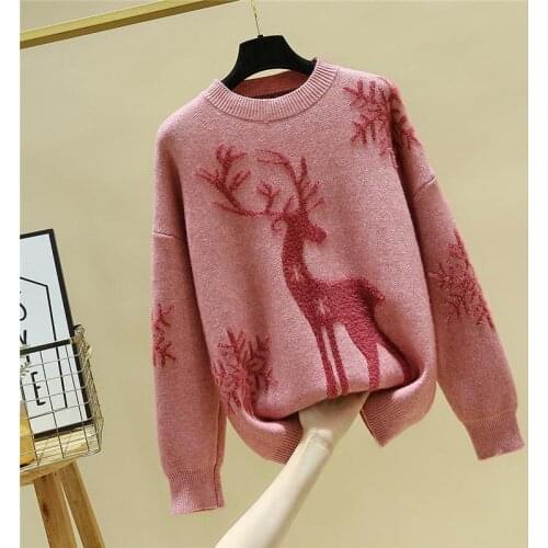 Loose Thick Christmas Sweater With Deer Jumper Vogue Women Sweaters Pullover Winter Warm Clothes Autumn Femme Sweather