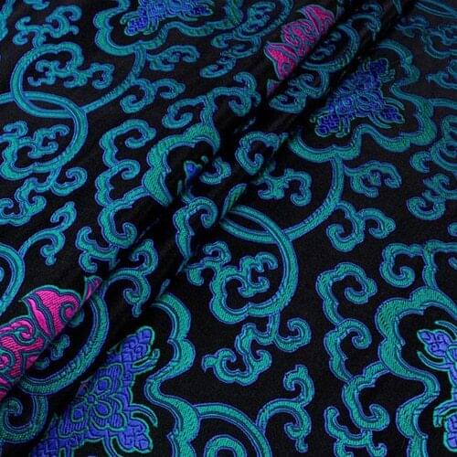 Vintage floral design on black yarn-dyed Brocade silk and viscose fabric,SFF062