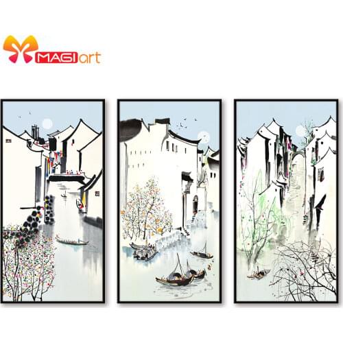 Cross stitch kits Embroidery needlework sets 11CT water soluble canvas patterns 14CT Ink painting Jiangnan ABC-NCMS098