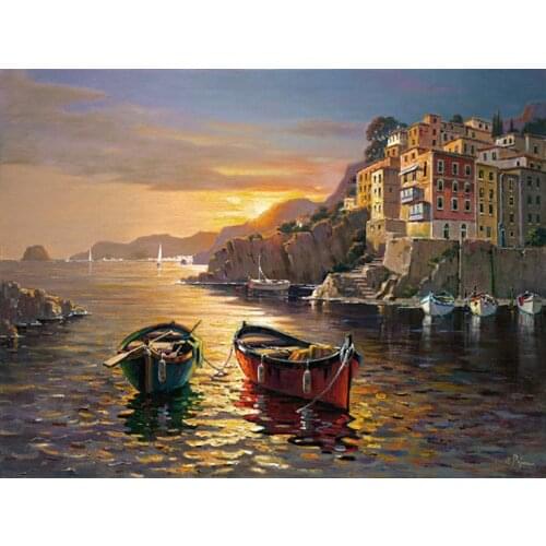 Needlework,Cross stitch,14CT Unprinted Embroidery kits Sea ship Scenery Setting sun Cross-Stitching,Art DIY Handmade decor