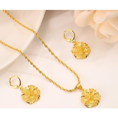 Gold flower Ethiopian Jewelry Sets Eritrea Habesha Africa bridals Wedding jewelry Gift necklace pendnat earrings diy charms