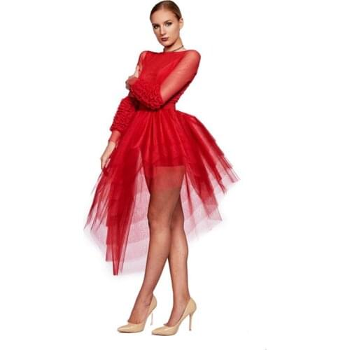 Chic New Asymmetrical Tulle Skirts Ruffles Tea Length Tiered Tulle Skirt Women Zipper Saia Feminina New Arrival Maxi Skirt