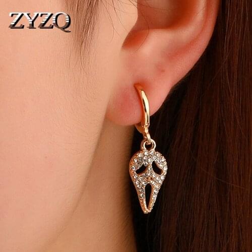 ZYZQ ins New Trend Skull Grimace Drop Earrings For Men And Women Metal Personality Creative Earrings Halloween Gift Jewelry