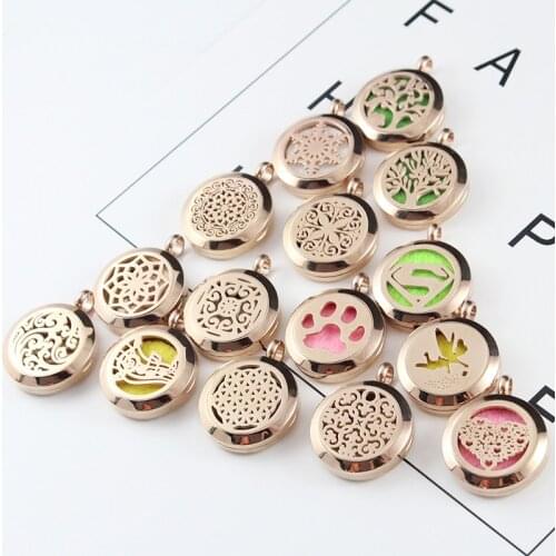1PC Rose Gold 25MM Aromatherapy Essential Oil Diffuser Locket Necklace Pendant Jewelry Stainless Steel Perfume Necklace