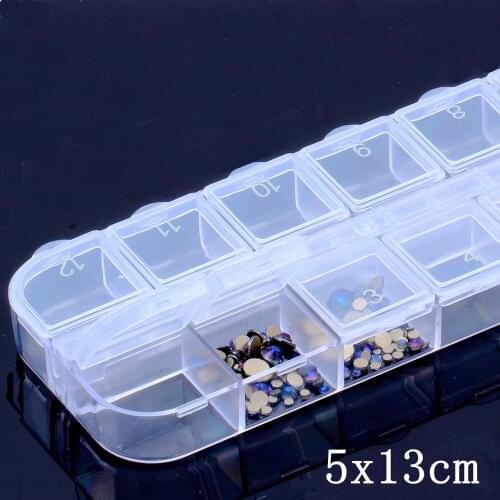 1pc Rectangle Shape Storage Box 12 Grid Rhinestone Plastic Box Tools Material Plastic Garment Nail Art Decorations Tools Case