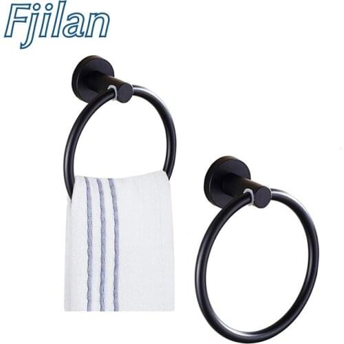 2 Pcs Towel Ring Holder Rack Wall-Mounted Round Bar round Stainless Steel Bathroom Matte Black