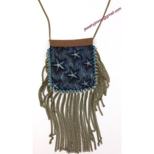 2016 New personalized handmade popular jewelry supplier bag pendents unique boho vintage Necklaces antique brass chain for women