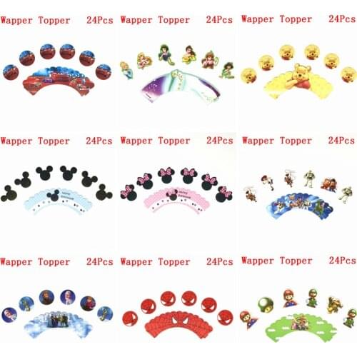 24 pcs Disney Princess Snow White Frozen Party Supplies Kids Birthday Cupcakes Party Decoration Mickey Minnie Mouse Cake Wappers