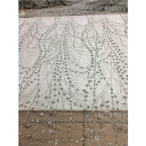 5yards JRB-118103 luxury hand print sparkle glued glitter african tulle mesh lace with silver color