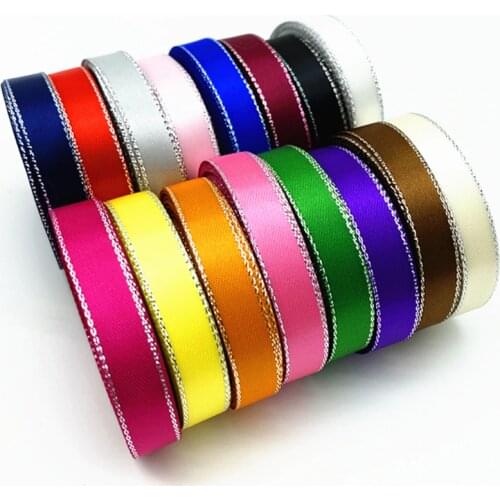 10mm High Quality Silver Metallic Edge Satin Ribbon Polyester Ribbon For Flower Gift Packing Wedding Decoration DIY ,5 yds/lot