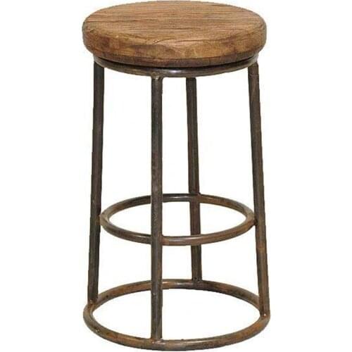 Bar Stool / Chair Loft American Solid Wood Retro Old Wrought Iron Simple Round Coffee Desk