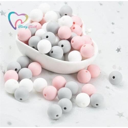 40 PCS 12MM Candy Pink Silicone Beads Round Baby Teething Pendant Toys Chew Beads Pacifier Clips Teething Toys BPA free Silicone