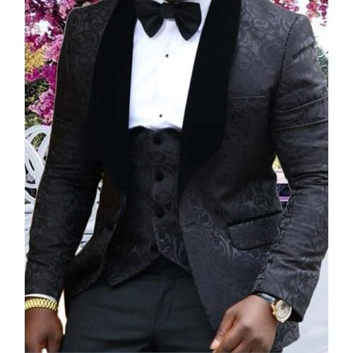Black Tuxedo Mens Jacquard Paisley Slim Fit Blazer Jacket Tuxedos Groom Wedding Dinner Suit Clothing Mens Dinner Party Prom