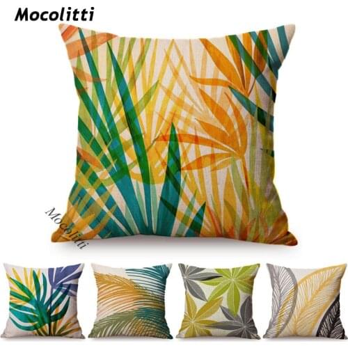 Water Color Tropical Leaves Decoration Sofa Throw Pillow Case Autumn Abstract Maple Plant Leaf Pattern Car Cushion Cover Cojines