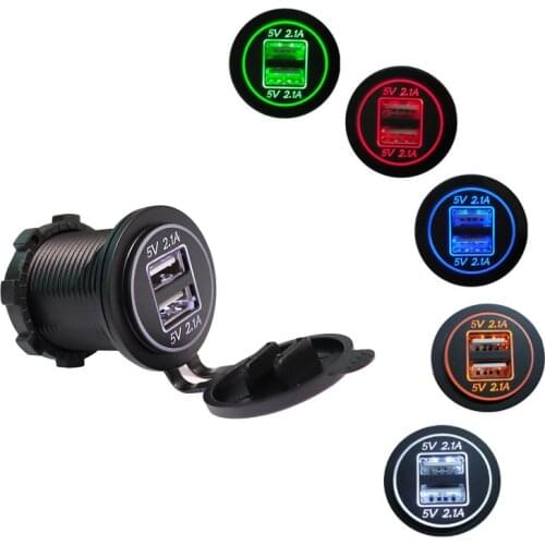 DIY Waterproof Dual USB Charger Socket 4.2A 2.1A + 2.1A 12-24V Power Outlet for Car RV Boat Marine Motorcycle Mobile