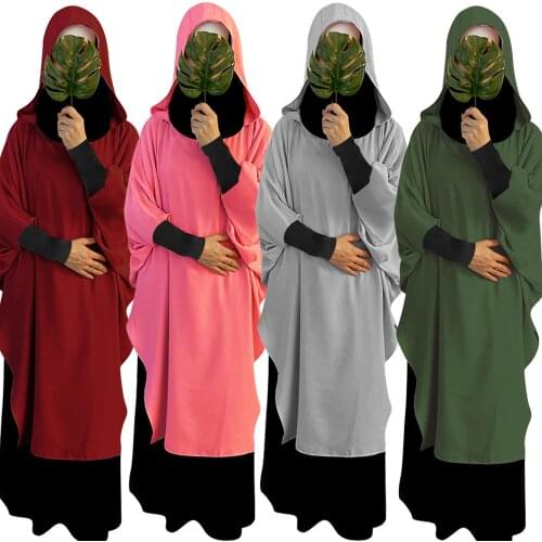 Dubai Turkey Muslim Prayer Garment Clothes Islamic Ramadan Maxi Robe Hooded Gown Jilbab Arab Long Dress Hajj Worship Services