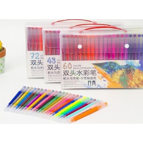 12/24/36/48/60/80/100 Colors Fineliner Drawing Painting Watercolor Art Marker Pens Dual Tip Brush Pen School Supplies Stationery