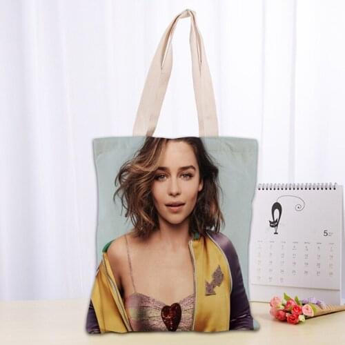 Custom Emilia Clarke Tote Bag Popular Foldable Shopping Bag Reusable Eco Large Unisex Canvas Fabric Shoulder Bag Tote 0331