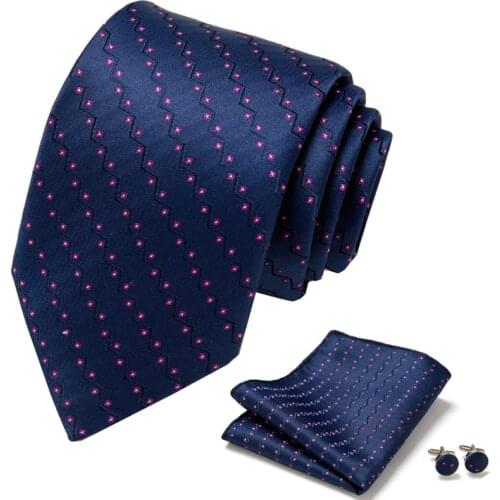 Italy Style 100% Silk Mens Tie Set 7.5cm Wedding Ties For Men New Design Hanky Cufflinks Set Quality Necktie