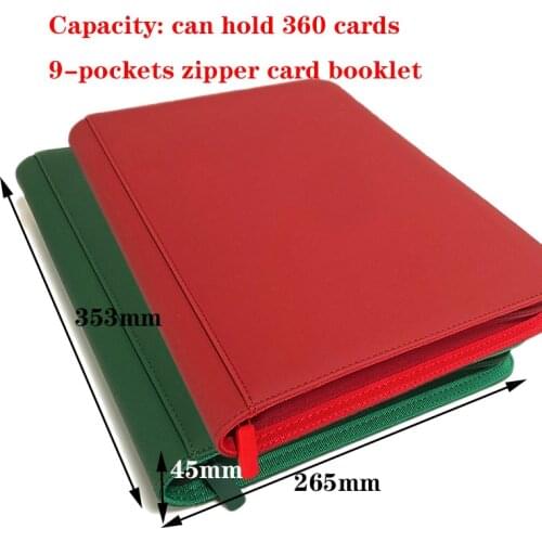 PU Leather 360 Pockets Cards Binder TCG Game Zipper Card Album With 9 Pockets Sealed Fixed Pockets Pages For MGT/PKM/FOW/YGO