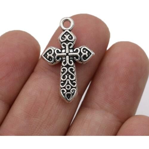 JAKONGO Antique Silver Plated Cross Charm Pendants for Jewelry Making Bracelet DIY Accessories 27x17mm 10pcs