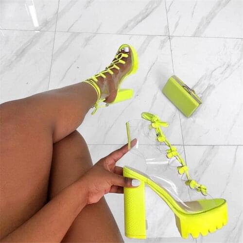 JIANBUDAN New transparent sandals PVC Peep Toe Womens sexy sandals Super High Round Heels Rome Shoes Fashion pumps 35-42 size