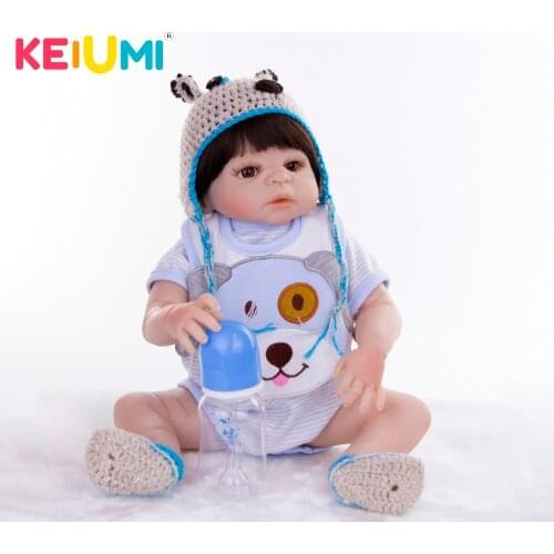 KEUIMI New Arrval Collectible Reborn Baby Doll Full Body Silicone With Cartoon Dog Baby Doll For Boy Kid Christmas Birthday Gift