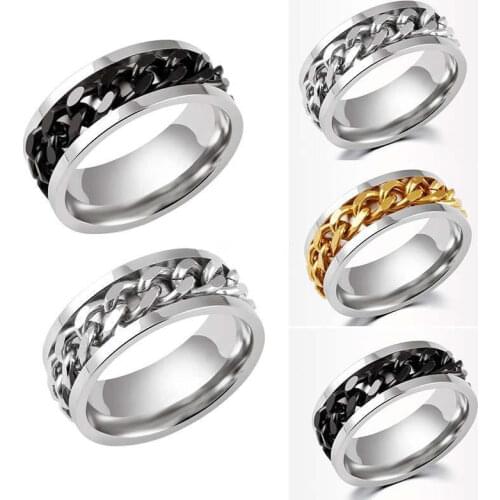 5 Color New Simple Transfer Jewelry Neutral Titanium Steel Rotating Chain Ring Personality Bullying Ring No 6-12