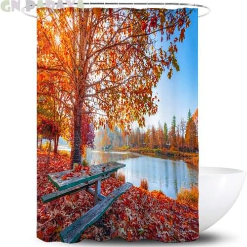 Red forest Bath Curtains farmhouse decor Waterproof Polyester blue lake landscape Shower Curtains Screen with hooks new