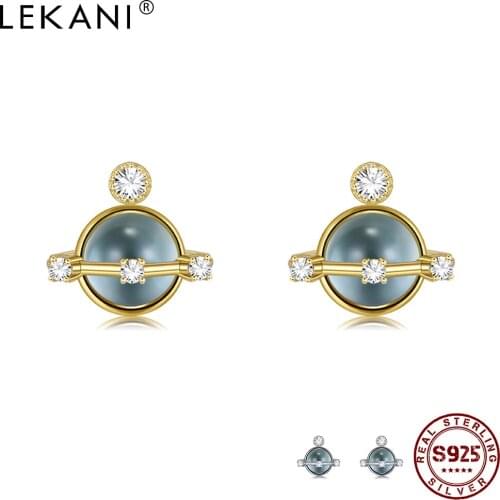 LEKANI 925 Sterling Silver Round Planet Around Stud Earrings For Women Trendy Cubic Zircon Silver Earring Anniversary Jewelry