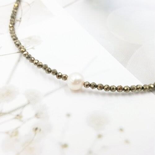 Lii Ji Tiny Pyrtie Real Freshwater Pearl Necklace 925 Sterling Silver Gold Plated Sparkling Necklace Delicate Jewelry For Female