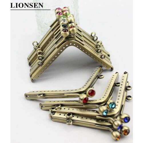 LIONSEN 11cm Triangle Diamond Metal Purse Frame Kiss Clasp Accessories For Bag Frame Vintage Coin Purse Metal Clutch Bag Frame