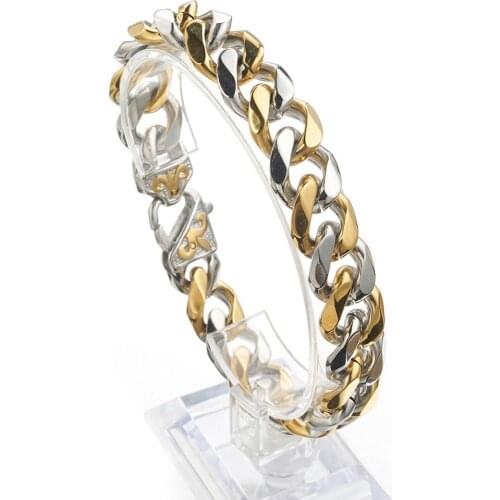 Fashion Wrist Chunky Mens Bracelets Silver Gold Tone Hand Chain Curb Link Jewelry For Mens Gift Pulseiras masculinas