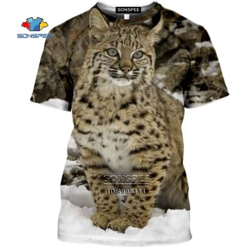 SONSPEE Funny Animals Eurasian lynx Mens T-shirt 3D Print Big Cat Wildlife Snow Forest Tshirt Summer Casual Harajuku Shirt Tee