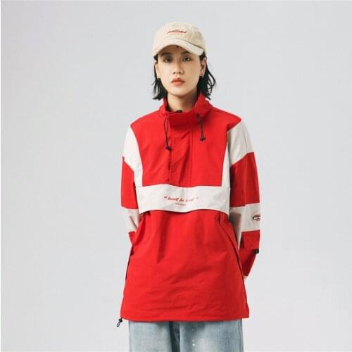 2020 Autumn mens jacket street hip hop contrast color stitching stand collar neutral loose pullover jacket