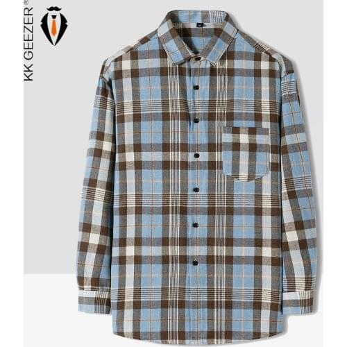 Men Shirt Plaid Long Sleeve Casual Shirts Pocket Autumn Slim Fit Male Streetwear Tuxedo Shirt Plus Size M-5XL Dropshipping