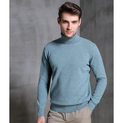 8Colors Long Sleeve Man Sweater 100% Wool Knitting Jumpers Men Turtleneck Winter Thick Warm Pullover Standard Clothes Male Tops