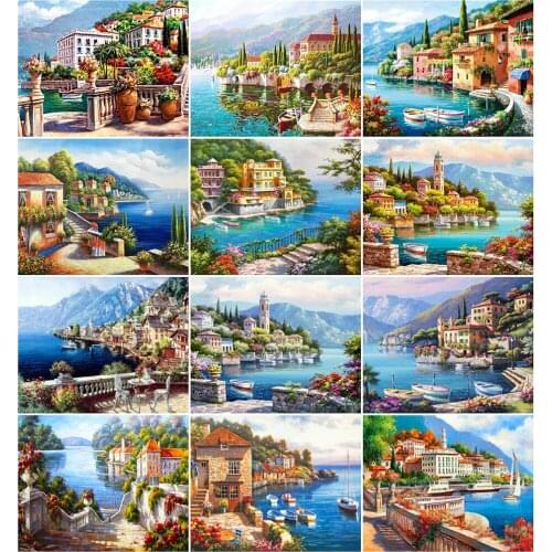AZQSD 40x50cm Oil Painting By Numbers Canvas Seaside Landscape Handpainted Gift DIY Pictures By Numbers Venice Home Decoration
